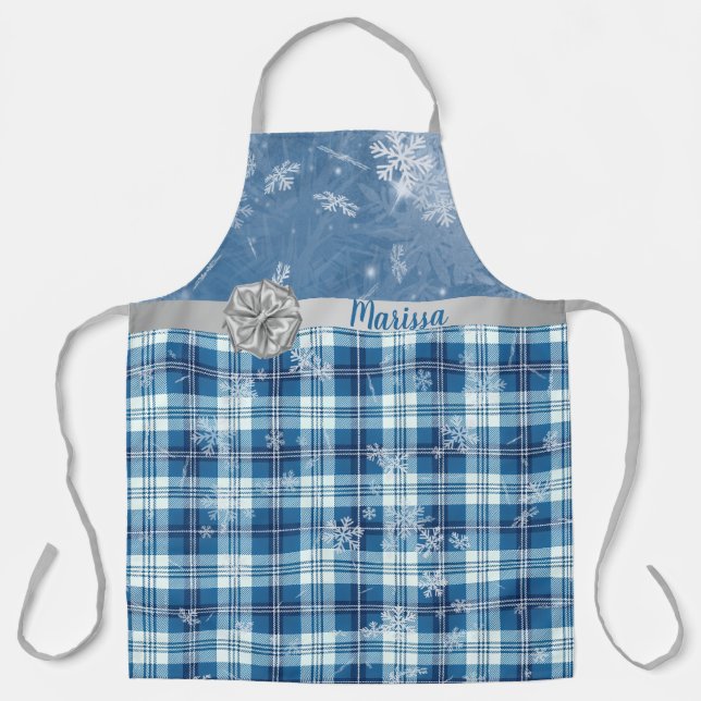 Personaliza Navidad Elegante Cuadriculado Azul  Apron (Front)
