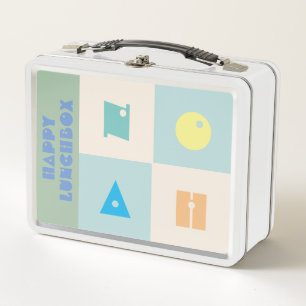 Personalizab beige colors boy name happy Lunchbox