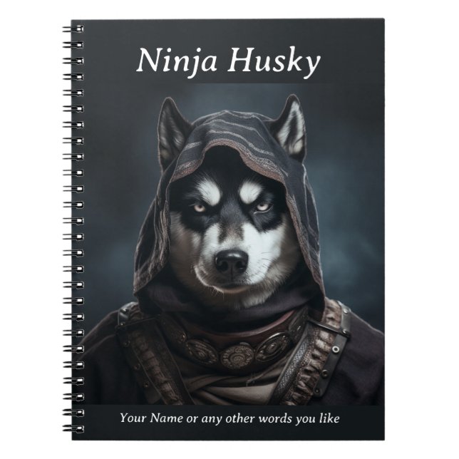 Personalizabl  Ninja Dog Husky Notebook Black (Front)