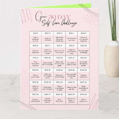 Personalizable 30 Day Self Care Calendar Card