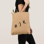 Personalizable 3-Initial Tote Bag=Tan/Black