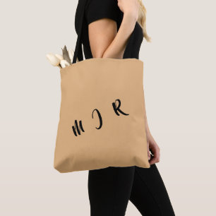 Personalizable 3-Initial Tote Bag=Tan/Black