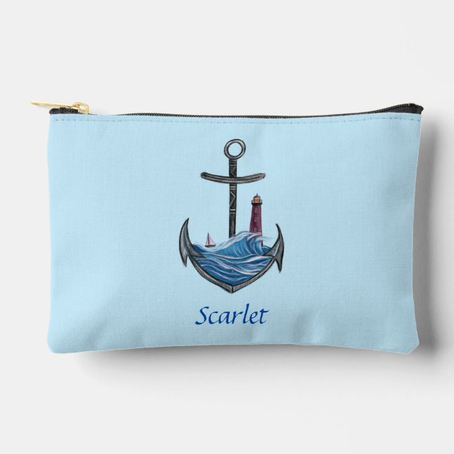 Personalizable Anchor & Lighthouse (Version 3) Accessory Pouch (Front)