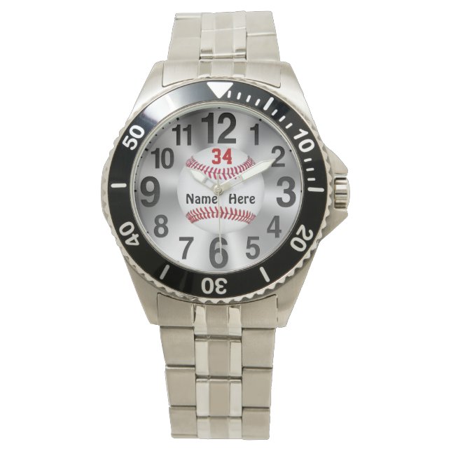 Personalizable Baseball Watches YOUR NAME & NUMBER (Front)