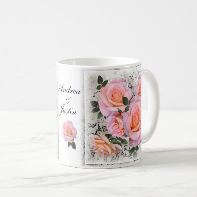 Personalizable Beautiful Pink Roses Coffee Mug (Front Right)