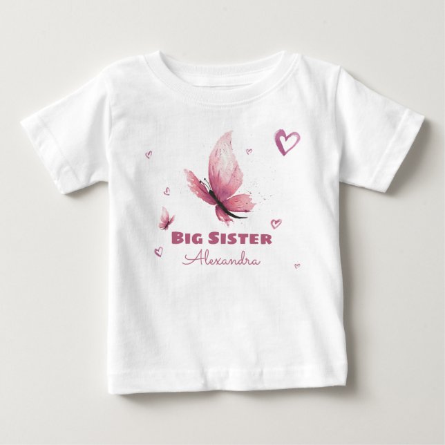 Personalizable Big sister watercolor butterfly Baby T-Shirt (Front)