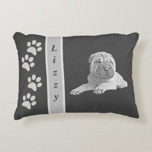 Personalizable Bl/Wh Pencil Sharpei Accent Pillow