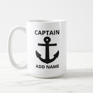 Personalizable Black Anchor Captain Name Coffee Mug