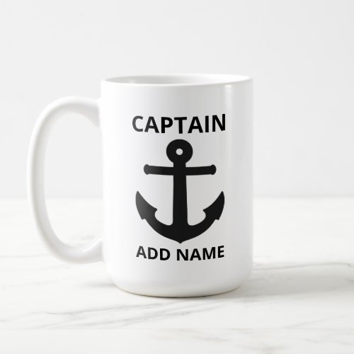 Personalizable Black Anchor Captain Name Coffee Mug