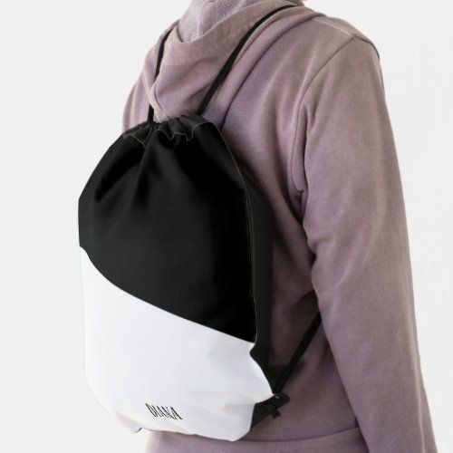 Personalizable black and white abstract diagonal  drawstring bag