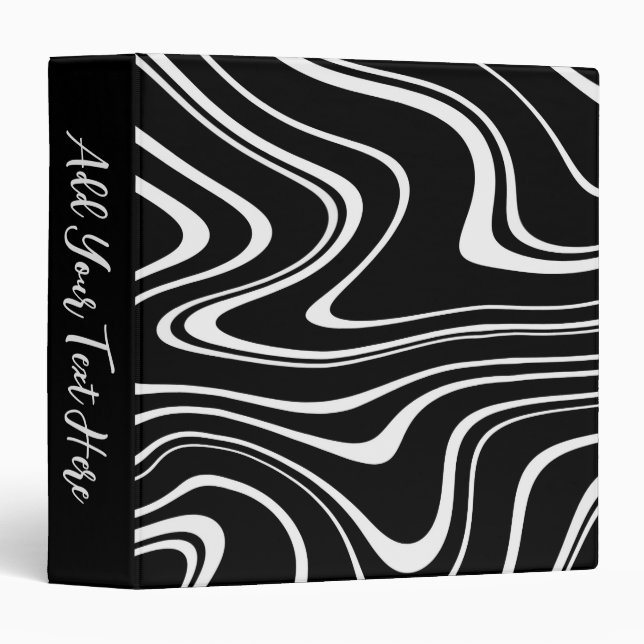 Personalizable Black and White Abstract Pattern  3 Ring Binder (Front/Spine)