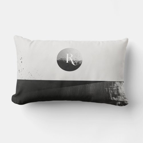 Personalizable Black and White Monogrammed  Lumbar Pillow