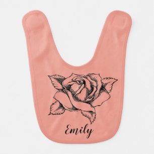 Personalizable black rose baby bib