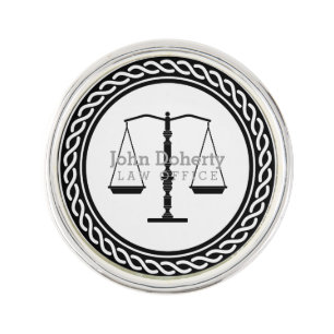 Personalizable Black White Scales of Justice Lapel Pin
