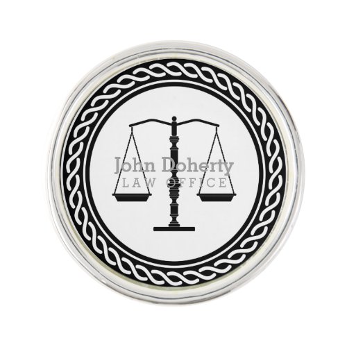Personalizable Black White Scales of Justice Lapel Pin