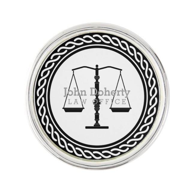 Personalizable Black White Scales of Justice Lapel Pin (Front)
