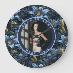 Personalizable Blue Lilies Charm Mom’S Birthday Large Clock