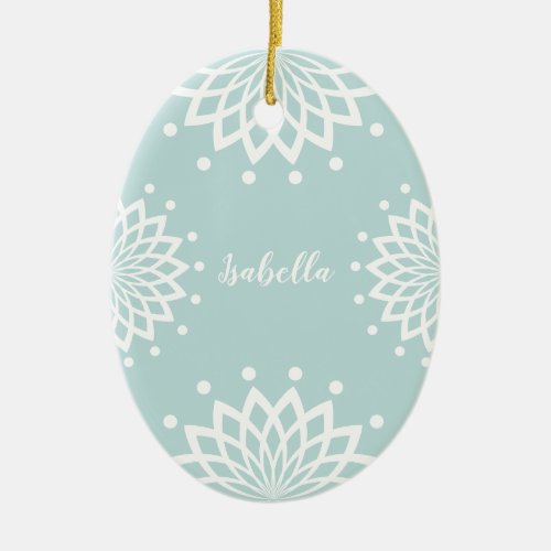 Personalizable Blue White Simple Vintage Easter Ceramic Ornament