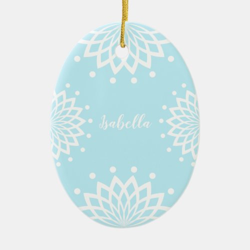 Personalizable Blue White Simple Vintage Easter Ceramic Ornament