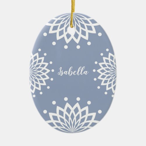 Personalizable Blue White Simple Vintage Easter Ceramic Ornament