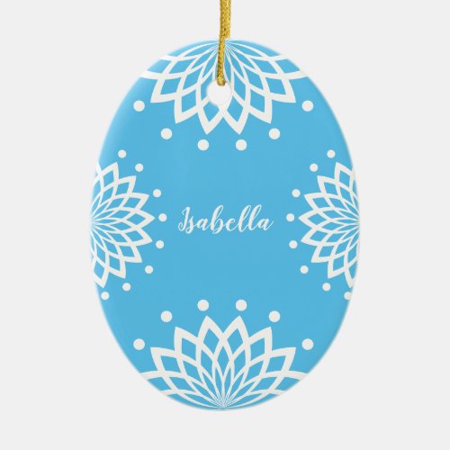 Personalizable Blue White Simple Vintage Easter Ceramic Ornament