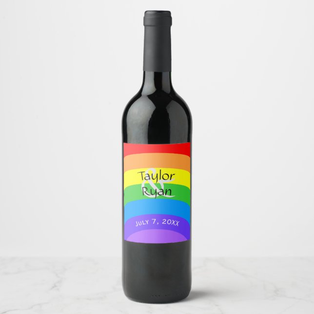 Personalizable Bright Rainbow Wine Label (Front)