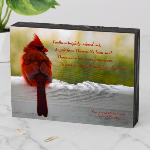 Personalizable Cardinal wVisitor From Heaven poem Wooden Box Sign