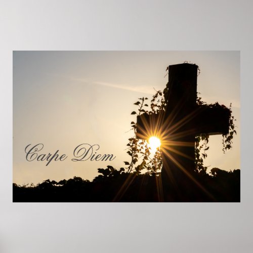 Personalizable Carpe Diem with sunset sunbeams Poster