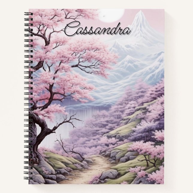 Personalizable Cherry Blossom Landscape  Notebook (Front)
