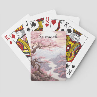 Personalizable Cherry Blossom Landscape Poker Cards