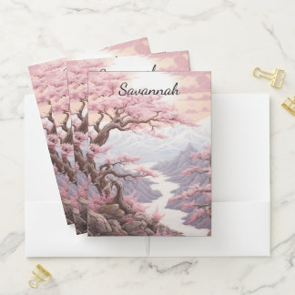 Personalizable Cherry Blossom Waterfall Pocket Folder