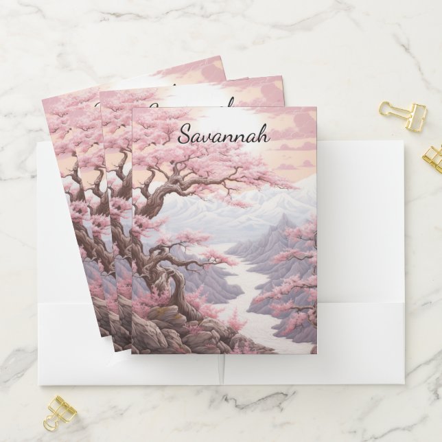 Personalizable Cherry Blossom Waterfall  Pocket Folder (In Situ)