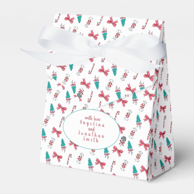 Personalizable Christmas Candy Cane Pattern Favor Boxes (Front Side)