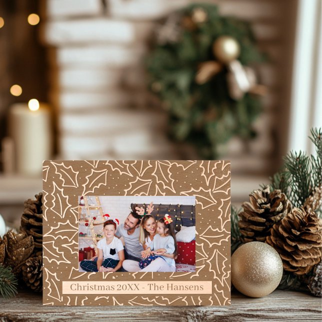 Personalizable Christmas Holly Wooden  Engraved Frames (Personalizable Holly etched Wood Frame)