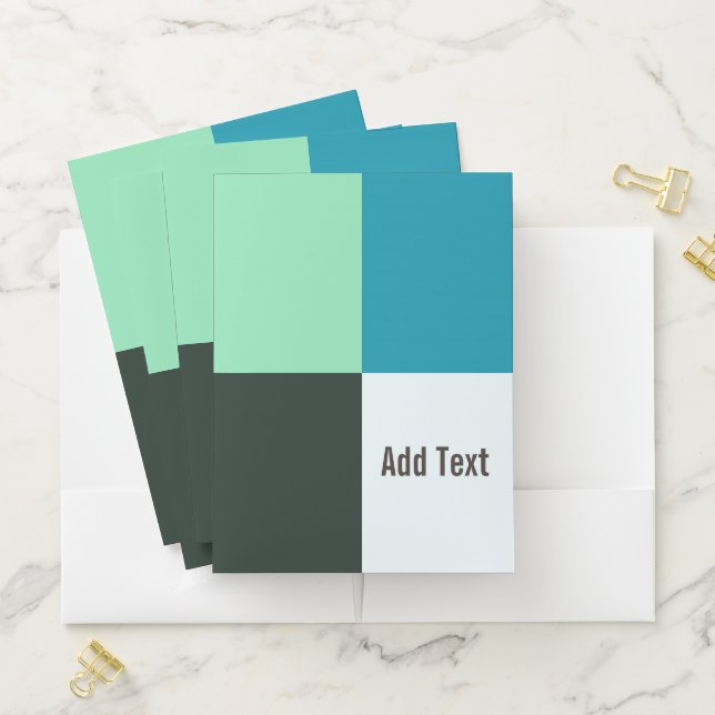 Personalizable Coal Ivory Teal Blue Turquoise Pocket Folder (In Situ)