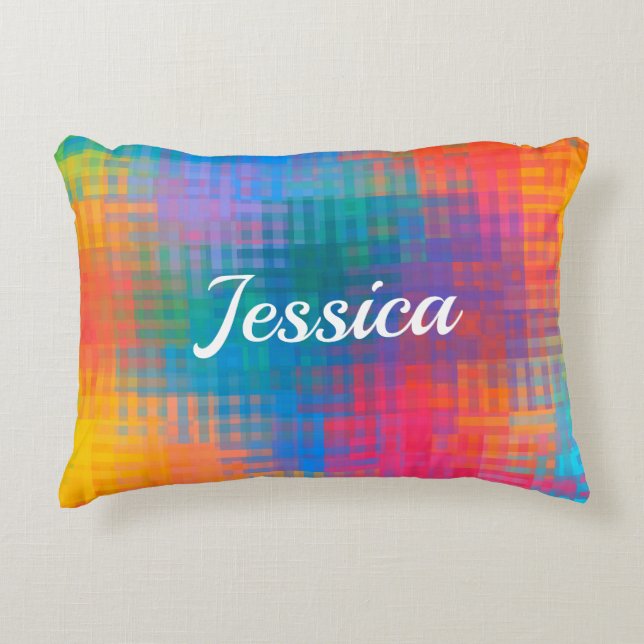 Personalizable Colorful Multicolored Pattern Accent Pillow (Front)