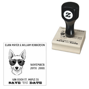 Personalizable Cool Dog Save the Date  Rubber Stamp