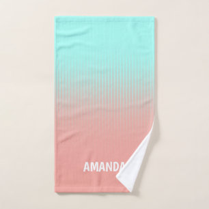 Personalizable Coral and Turquoise Stripes Hand Towel