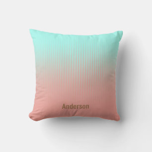 Personalizable Coral Pink Turquoise Blue Stripes Throw Pillow