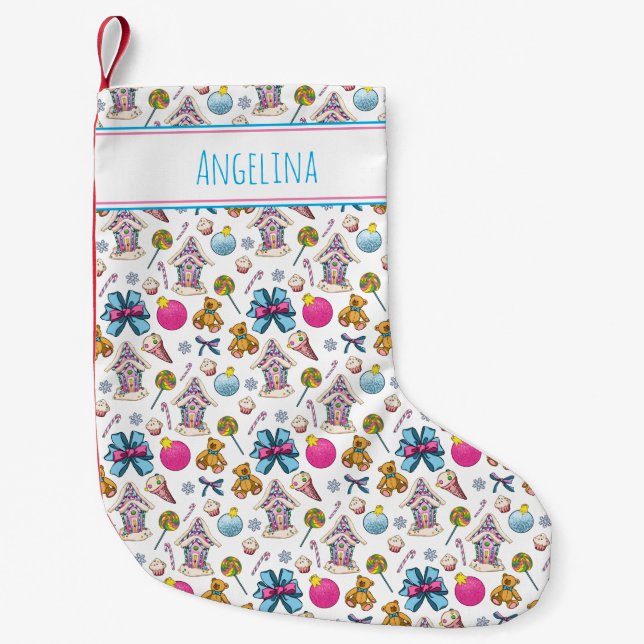 Personalizable Cute And Adorable Pink Christmas Small Christmas Stocking (Front)