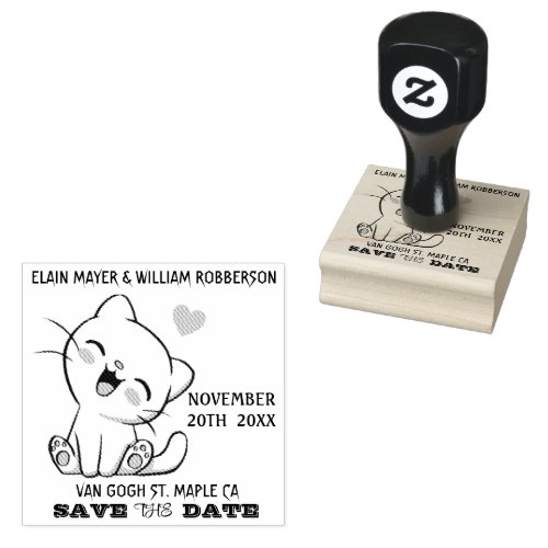 Personalizable Cute Cat Save the Date  Rubber Stamp