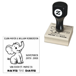 Personalizable Cute Elephant Save the Date Rubber Stamp