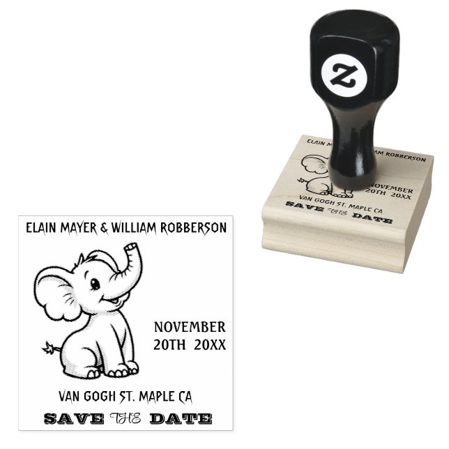 Personalizable Cute Elephant Save the Date  Rubber Stamp (Stamped)