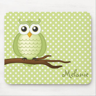 Personalizable Cute Green Wise Owl | Mousepad