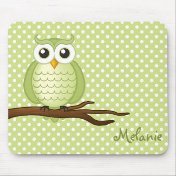 Personalizable Cute Green Wise Owl | Mousepad by wierka at Zazzle