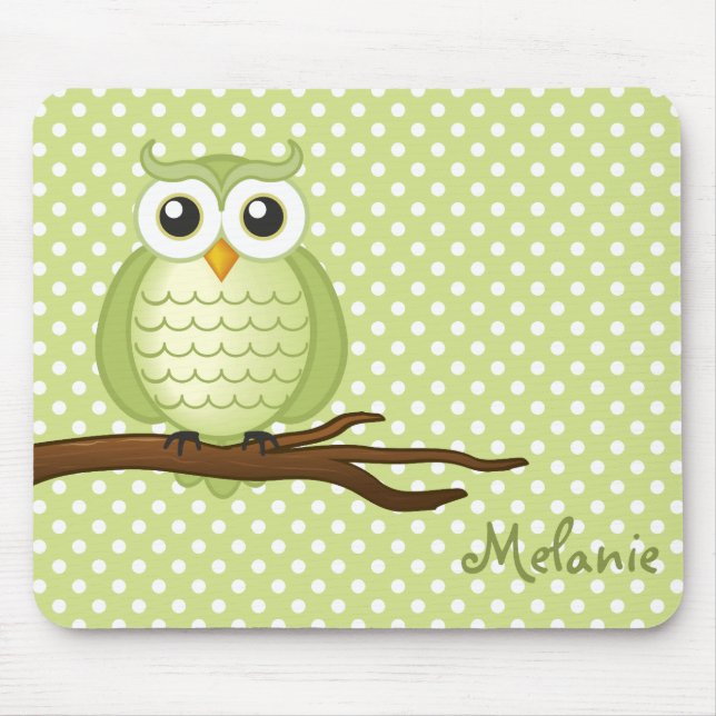 Personalizable Cute Green Wise Owl | Mousepad (Front)