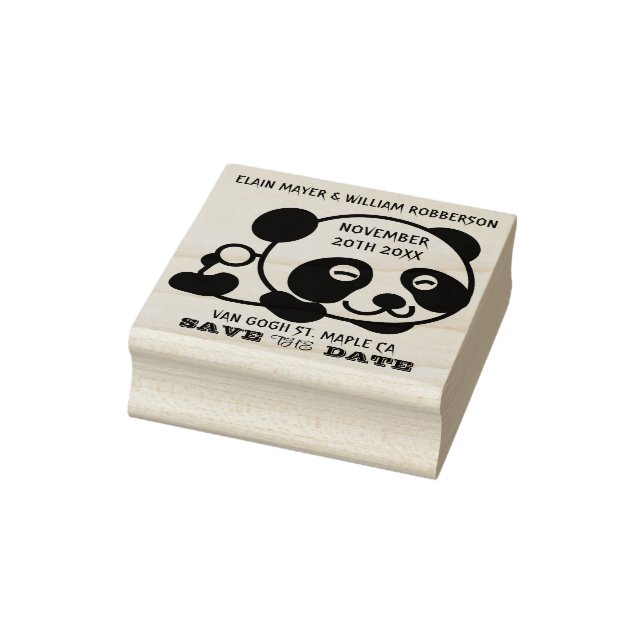 Personalizable Cute Panda Save the Date  Rubber Stamp (Stamp)