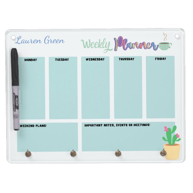 Personalizable cute weekly planner Dry Erase Board (Front)
