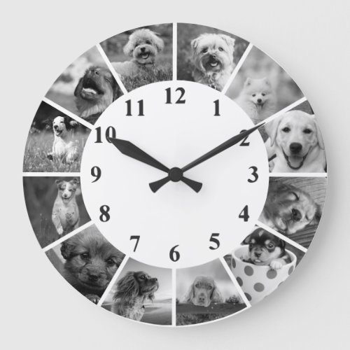 Personalizable Dog Clock BW Custom Photo Collage