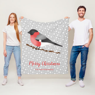 Personalizable Eurasian Bullfinch Bird Christmas Fleece Blanket
